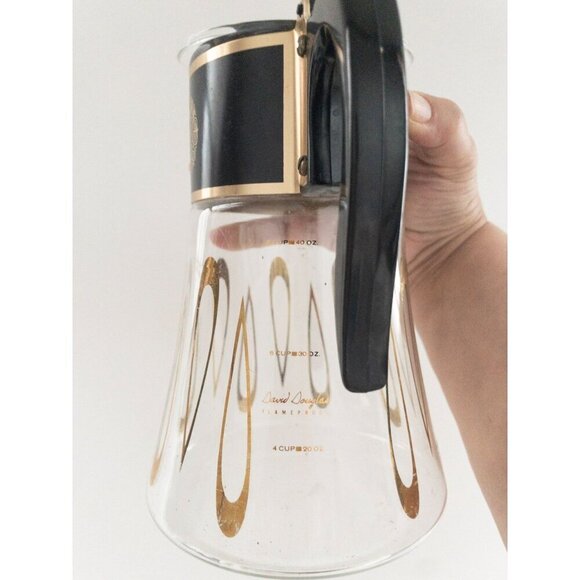 Vintage David Douglas Flameproof Glass Coffee Pot With Gold & Black Design 4 Cup - Picture 4 of 12